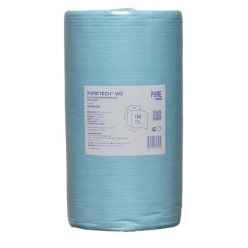 Нетканый протирочный материал Puretech W5, 68 г/м2, 1 слой, голубой, 25x30 см, 150 л/рулон